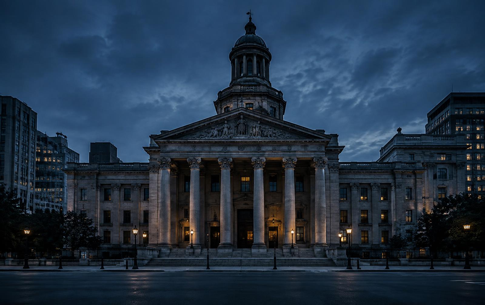 Courthouse in downtown Baltimore, Maryland at dusk
